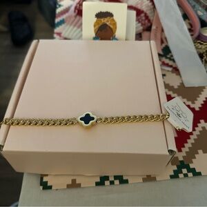 Gold Bracelet with Black Clover Charm